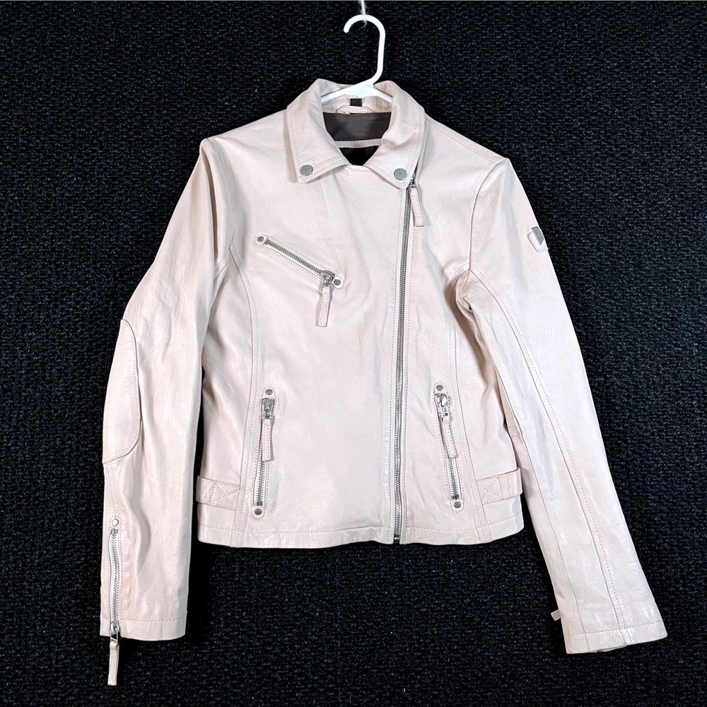 MAURITIUS Sofia Soft Pink Lambs Leather Moto Style Jacket Women's Size 6‎